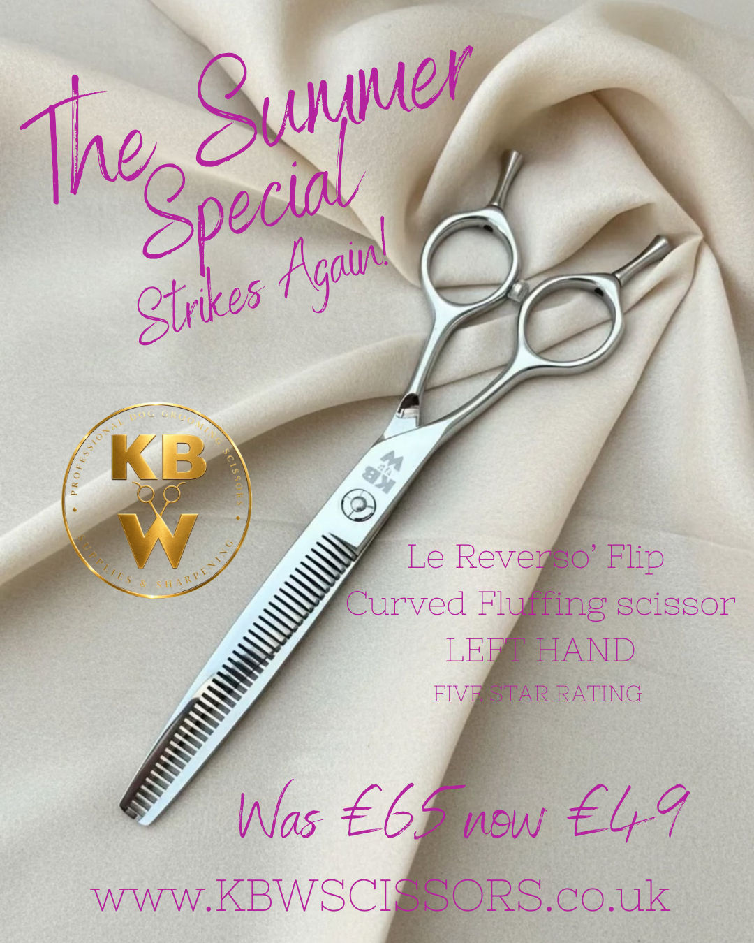 ‘KBW’ Le Reverso’ Flip - Curved Fluffing scissor— 7” (Left Handed)